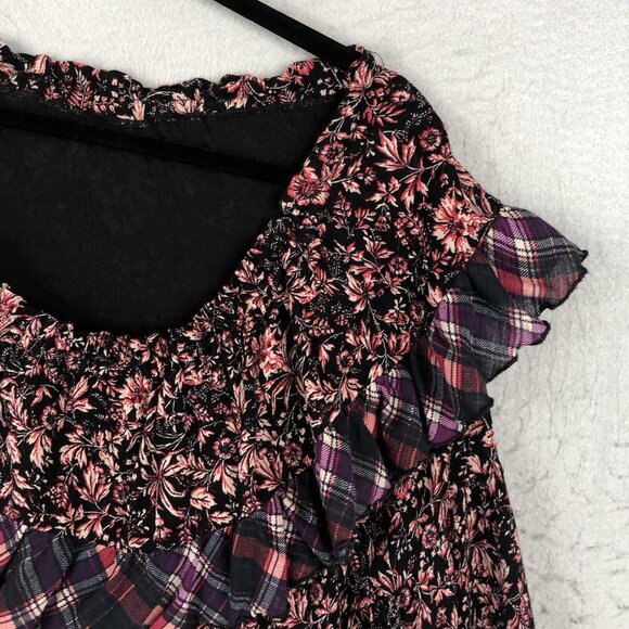 Free People Maxi Dress Womens Large Blue Pink Floral Boho Ruffle Cottage Core - Picture 8 of 16